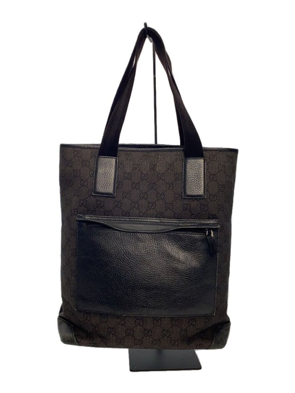 Gucci GG Canvas tote bag prominent pebbled leather Black